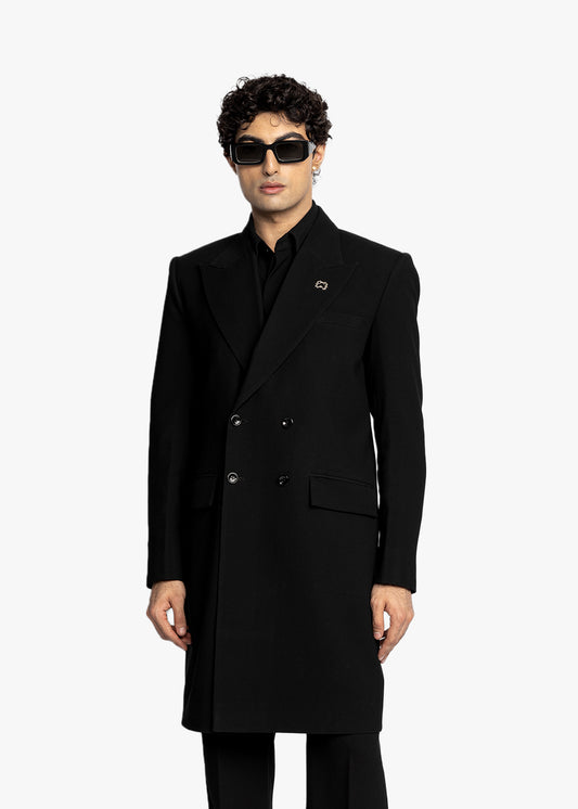 RICHES DOUBLE BREASTED OVERCOAT - BLACK