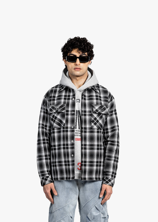 QUILTED FLANNEL OVERSHIRT - BLACK